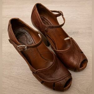 Vintage Chloe Leather Mary Jane Heels / Open Toe Pumps